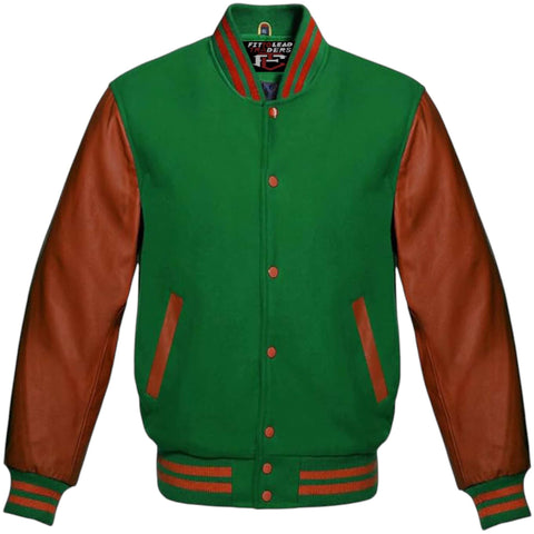 Multicolor Letterman Varsity Jacket Wool Body Brown Leather
