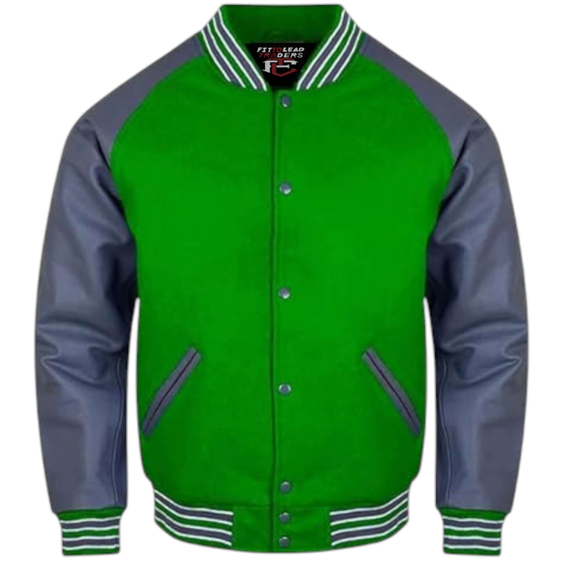 Letterman Varsity Jacket Wool Body with Grey Leather Sleeves