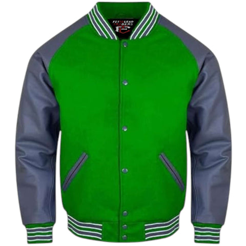Letterman Varsity Jacket Wool Body with Grey Leather Sleeves