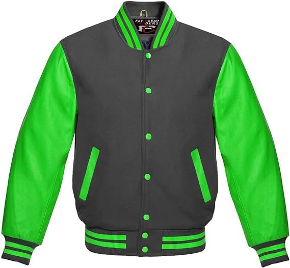 Unisex Varsity Baseball Jacket Wool Body & Kelly Green Leather Style