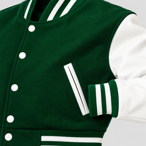 Kelly Green Crop Top Varsity Jacket with White Sleeves