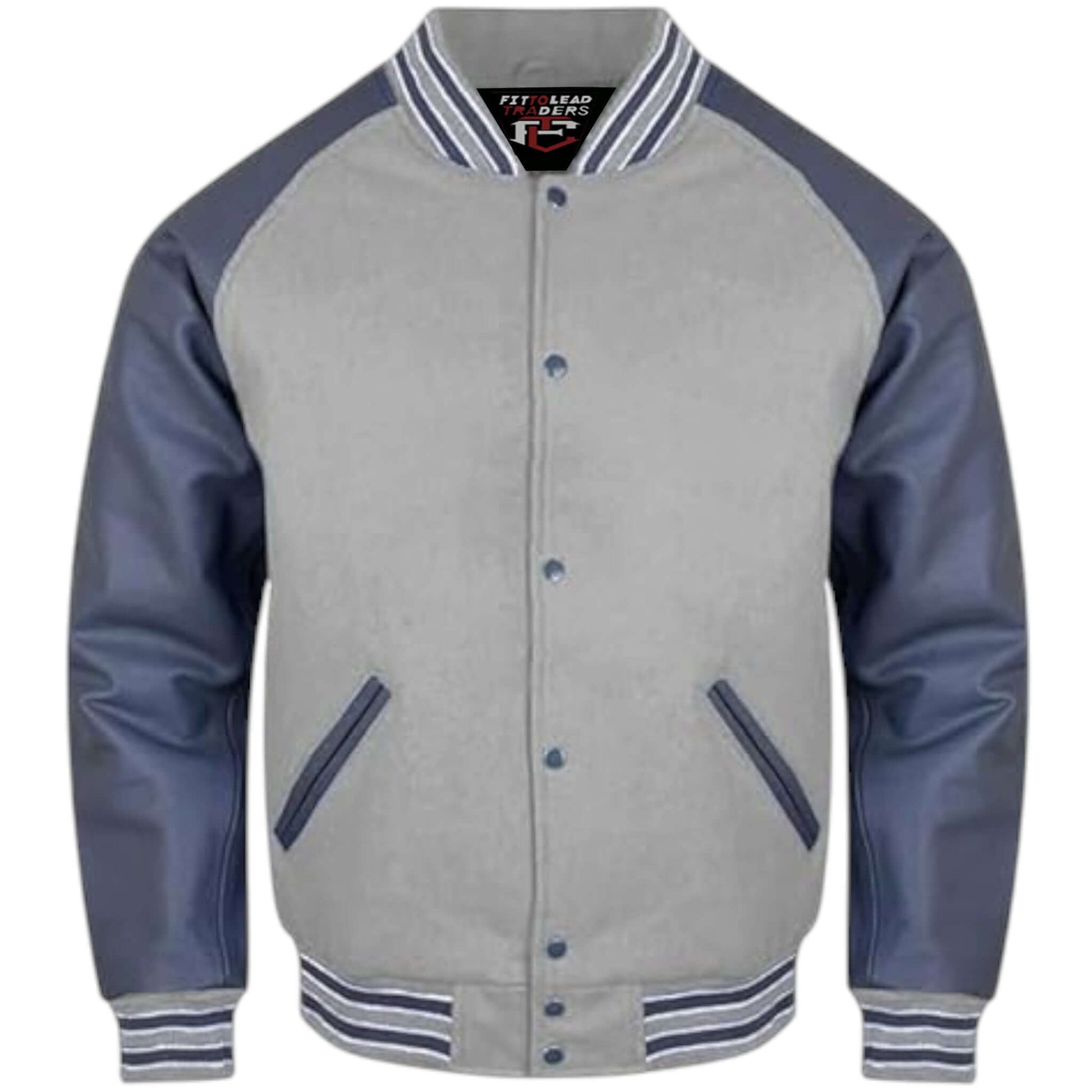 Letterman Varsity Jacket Wool Body with Grey Leather Sleeves