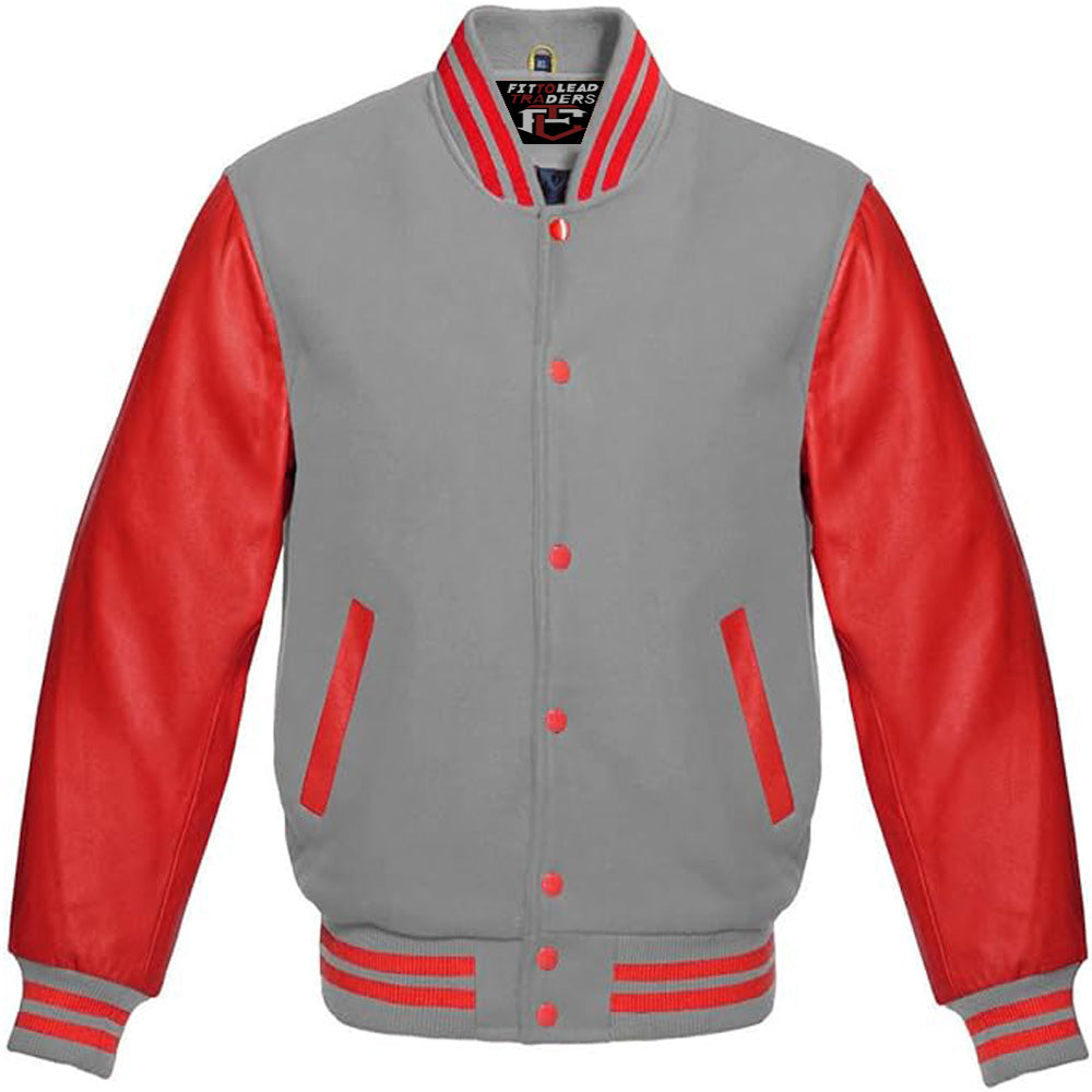 Classic Varsity Jacket Wool Body with Red Leather Sleeves