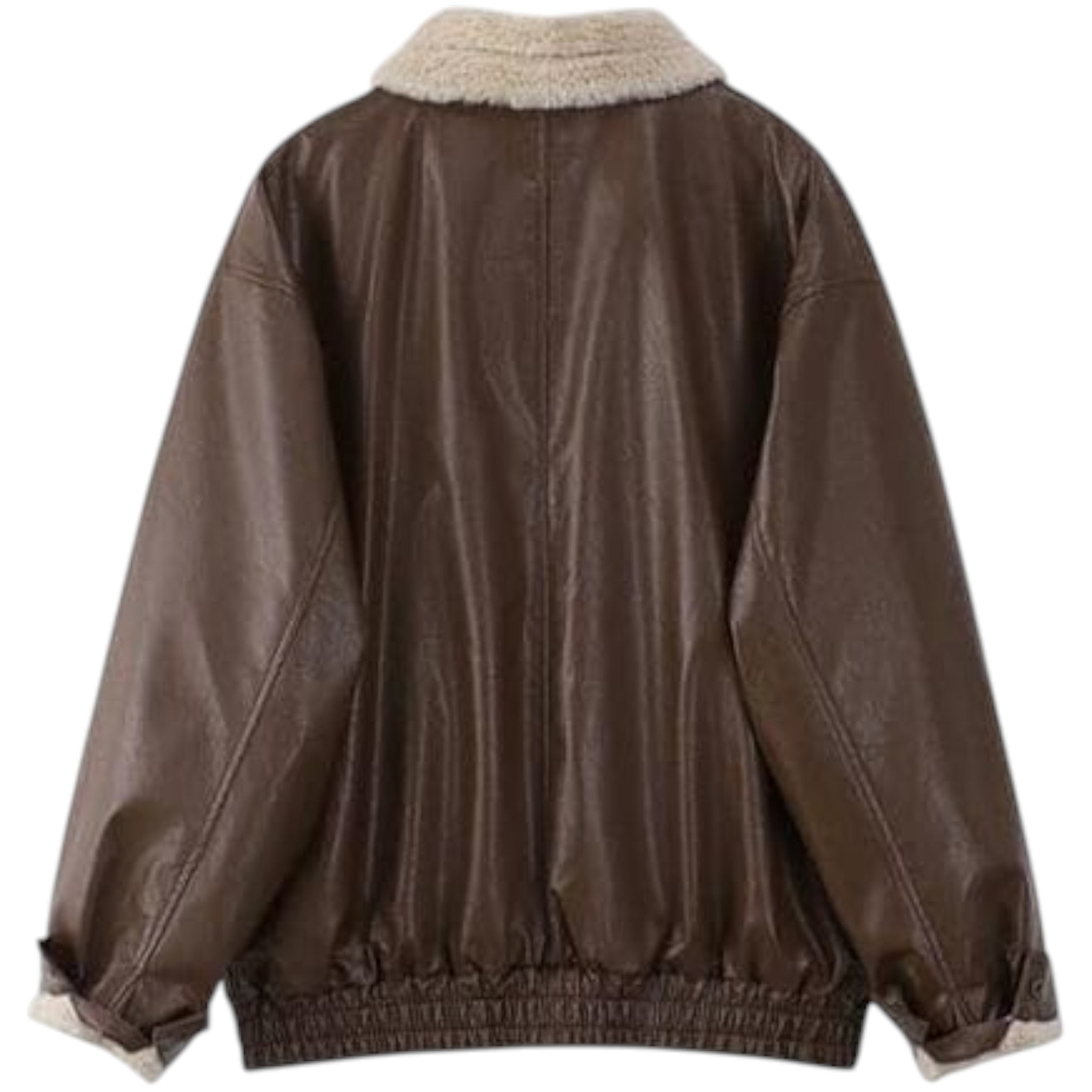Brown jacket with white fur lining on a white background