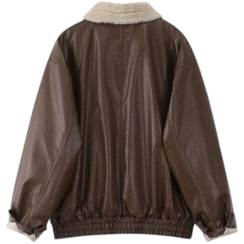 Brown jacket with white fur lining on a white background