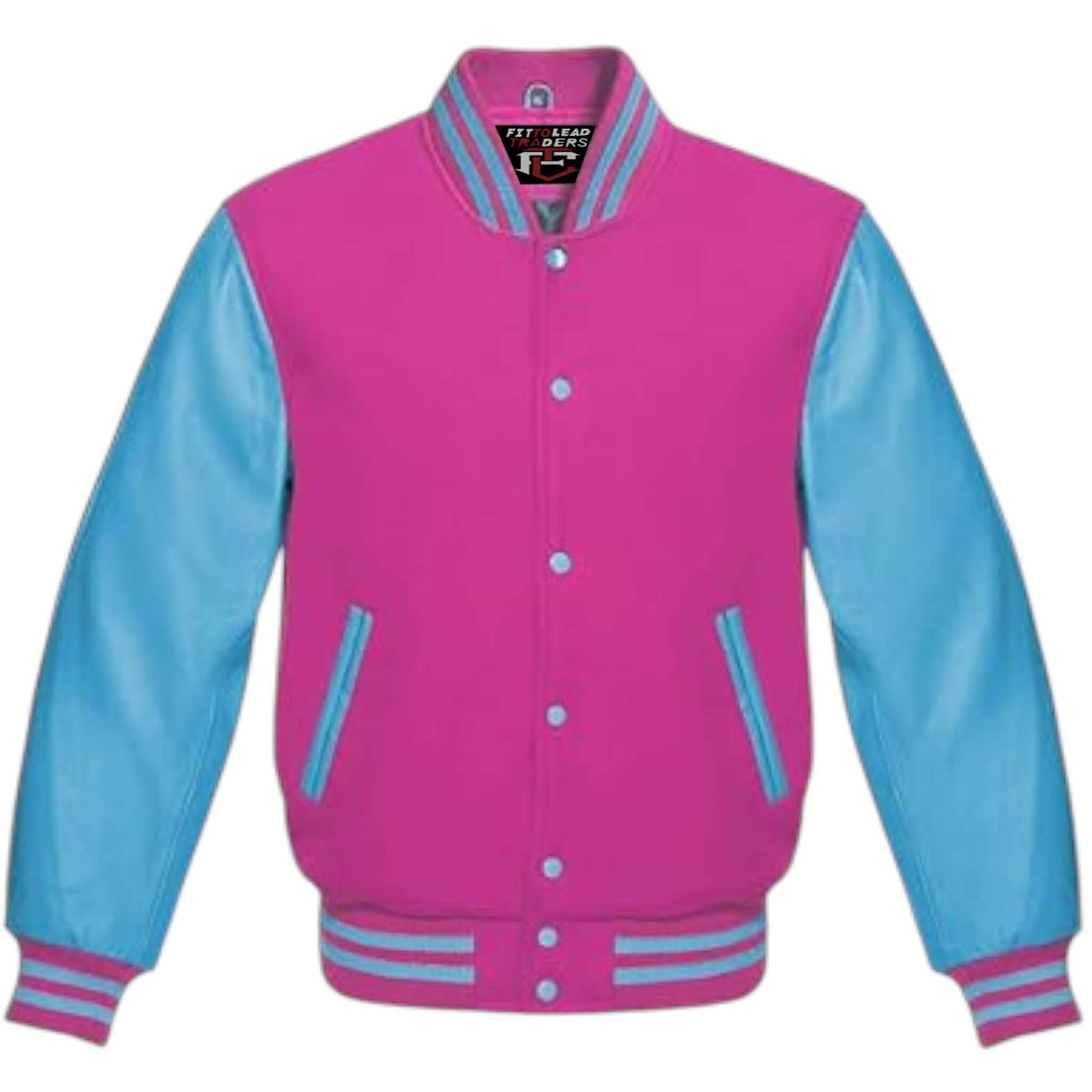 Multicolor Wool Varsity Jacket Genuine Sky Leather Sleeves