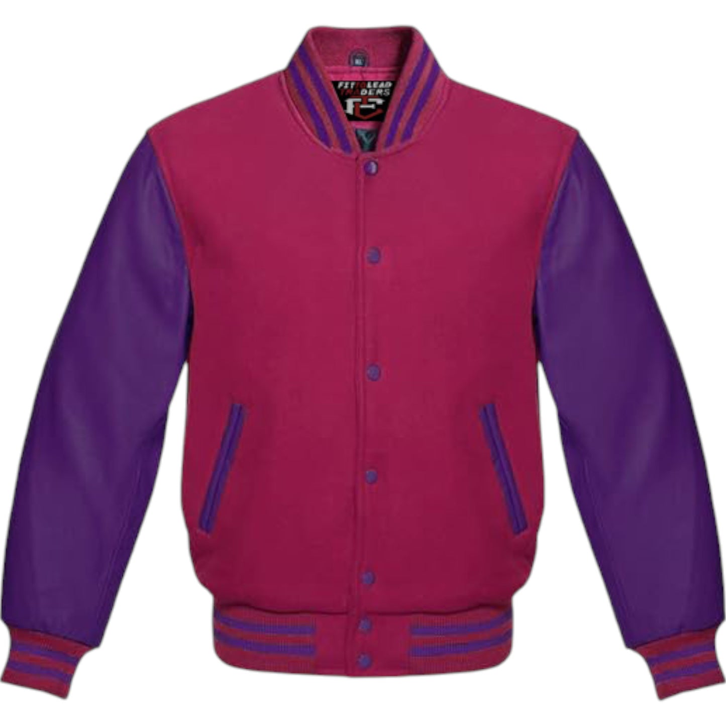 Premium Varsity Jacket Purple Leather Sleeves Classic College Bomber Style