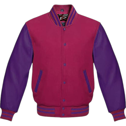 Premium Varsity Jacket Purple Leather Sleeves Classic College Bomber Style