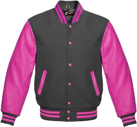 Hot Pink Leather Varsity Baseball Jacket – Premium Wool Blend Unisex