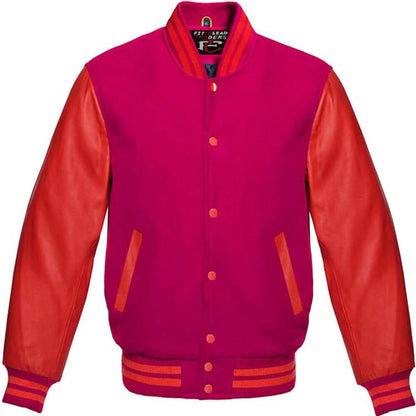 Varsity Letterman Wool Body with Red Leather Sleeves Jacket