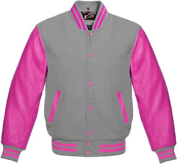 Hot Pink Leather Varsity Baseball Jacket – Premium Wool Blend Unisex
