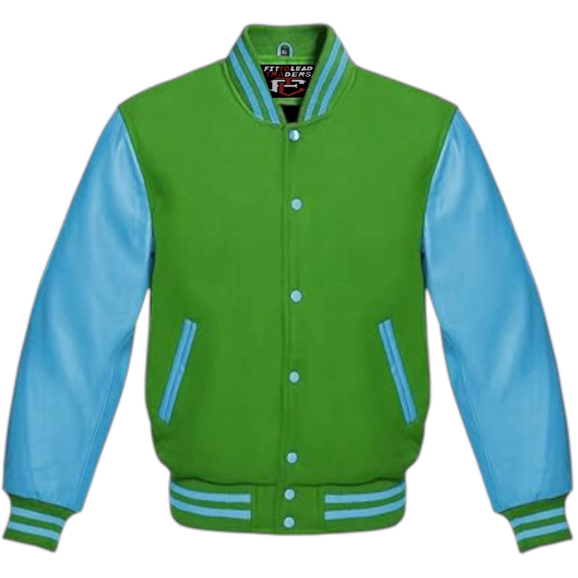 Multicolor Wool Varsity Jacket Genuine Sky Leather Sleeves