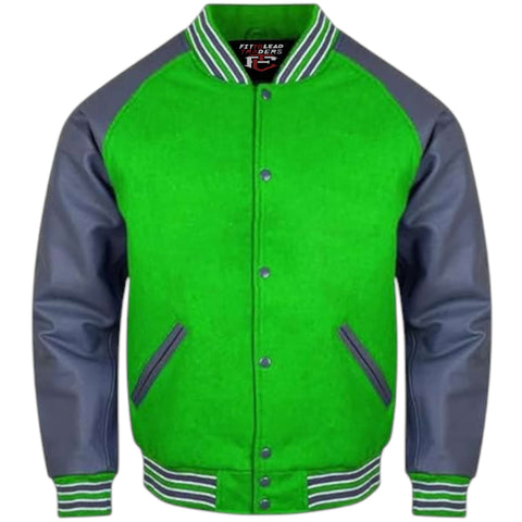 Letterman Varsity Jacket Wool Body with Grey Leather Sleeves
