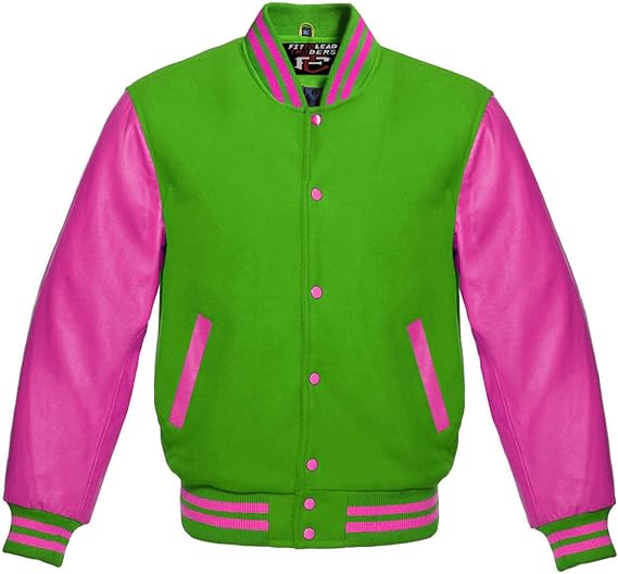 Hot Pink Leather Varsity Baseball Jacket Premium Wool Blend
