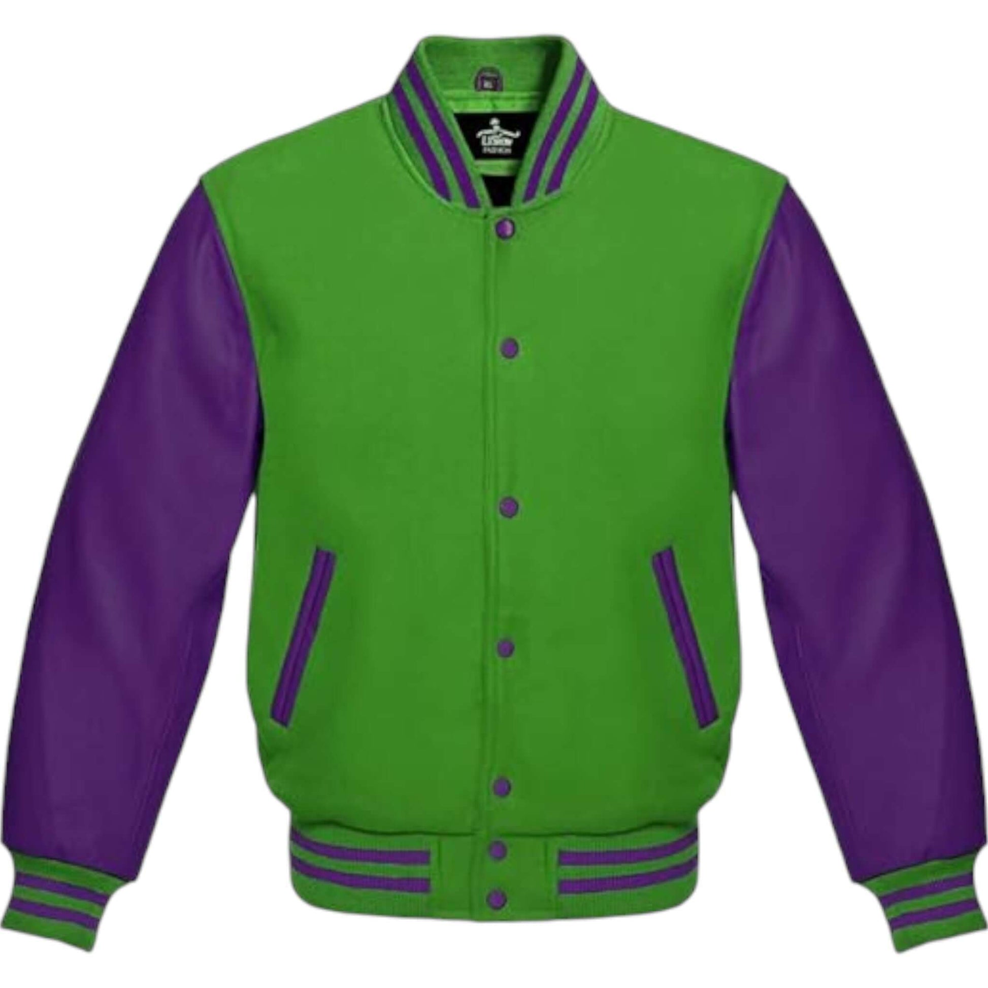 Premium Varsity Jacket Wool Body with Purple Leather Sleeves