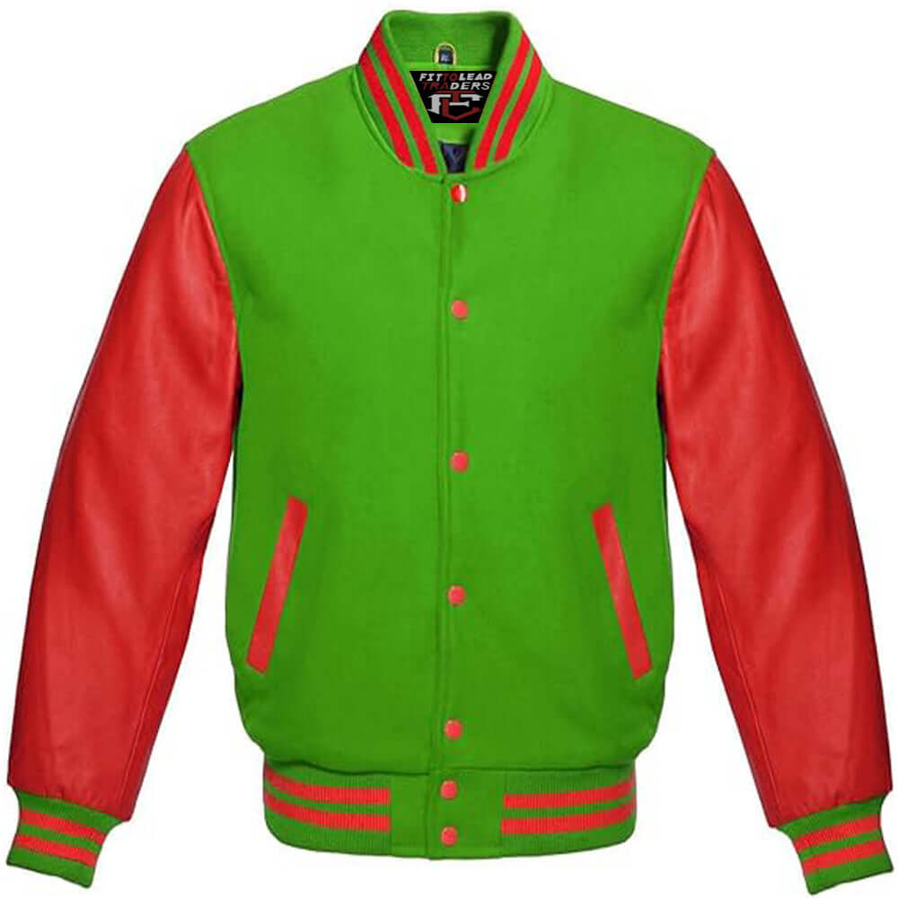 Classic Varsity Jacket Wool Body with Red Leather Sleeves