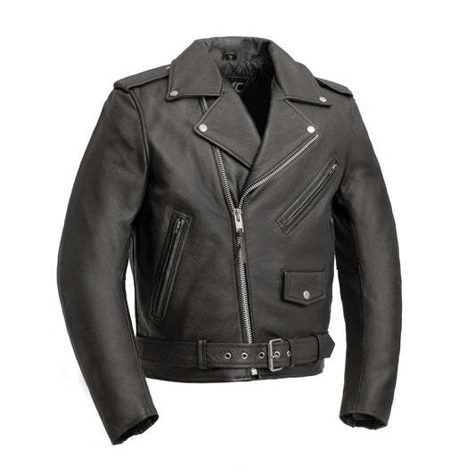 Black leather jacket with zippers on a white background
