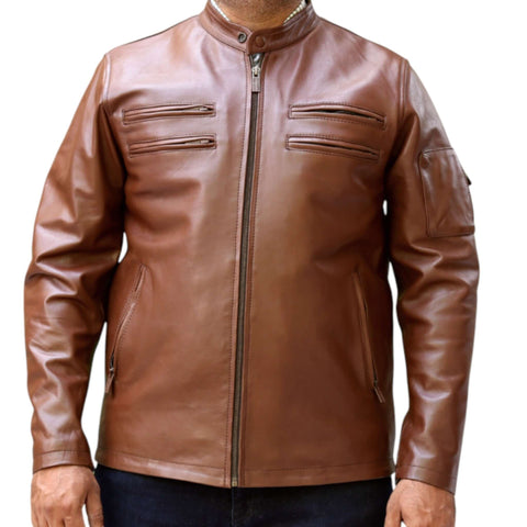 Classic Men Brown Leather Jacket Ideal for Casual Outfits