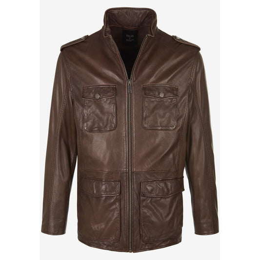 Brown leather jacket on a white background