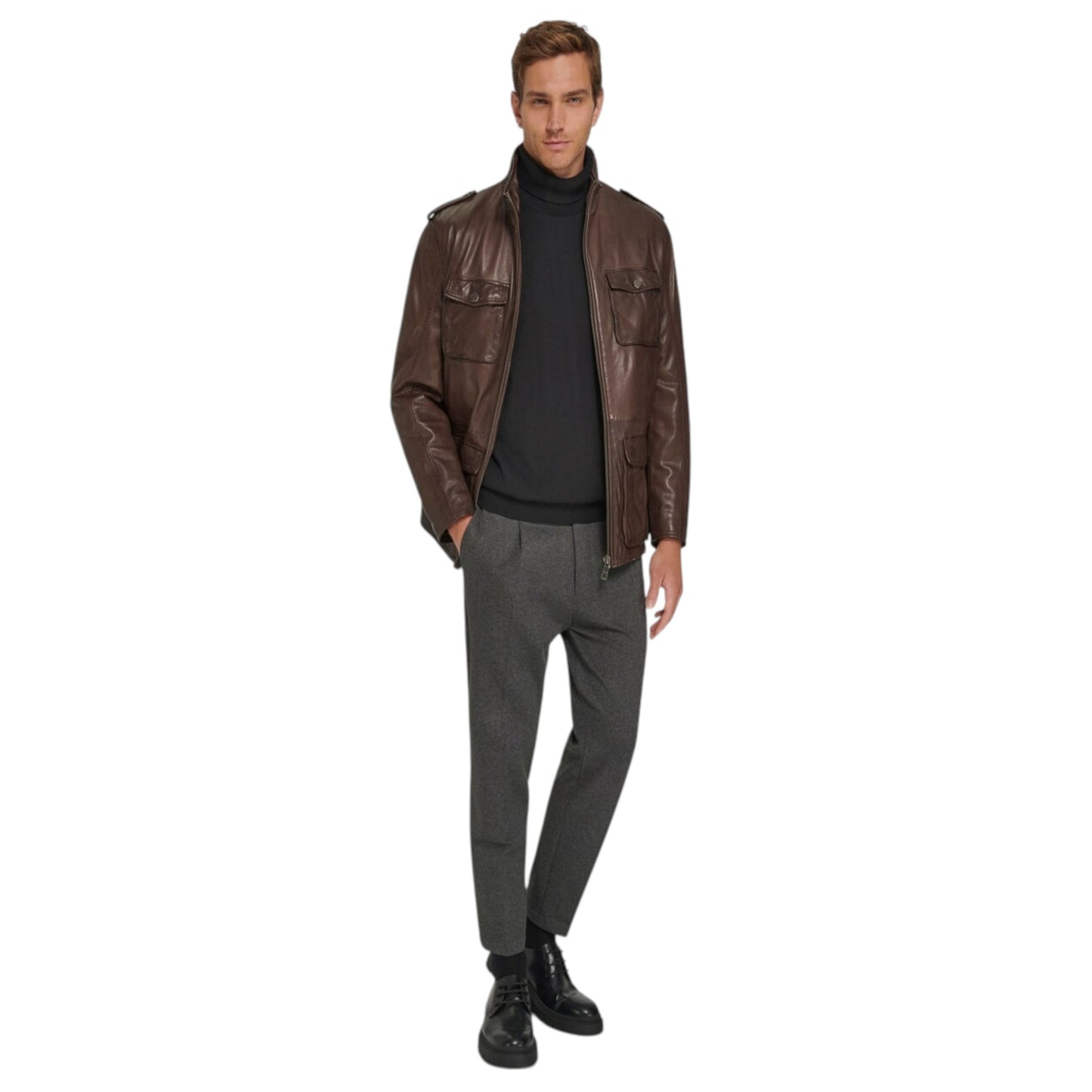 Stylish Men's Field Style Leather Jacket – Versatile and Tough