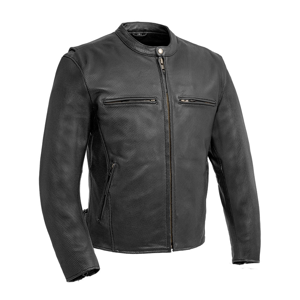 Black leather jacket on a white background