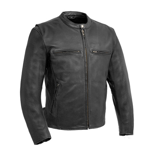 Black leather jacket on a white background