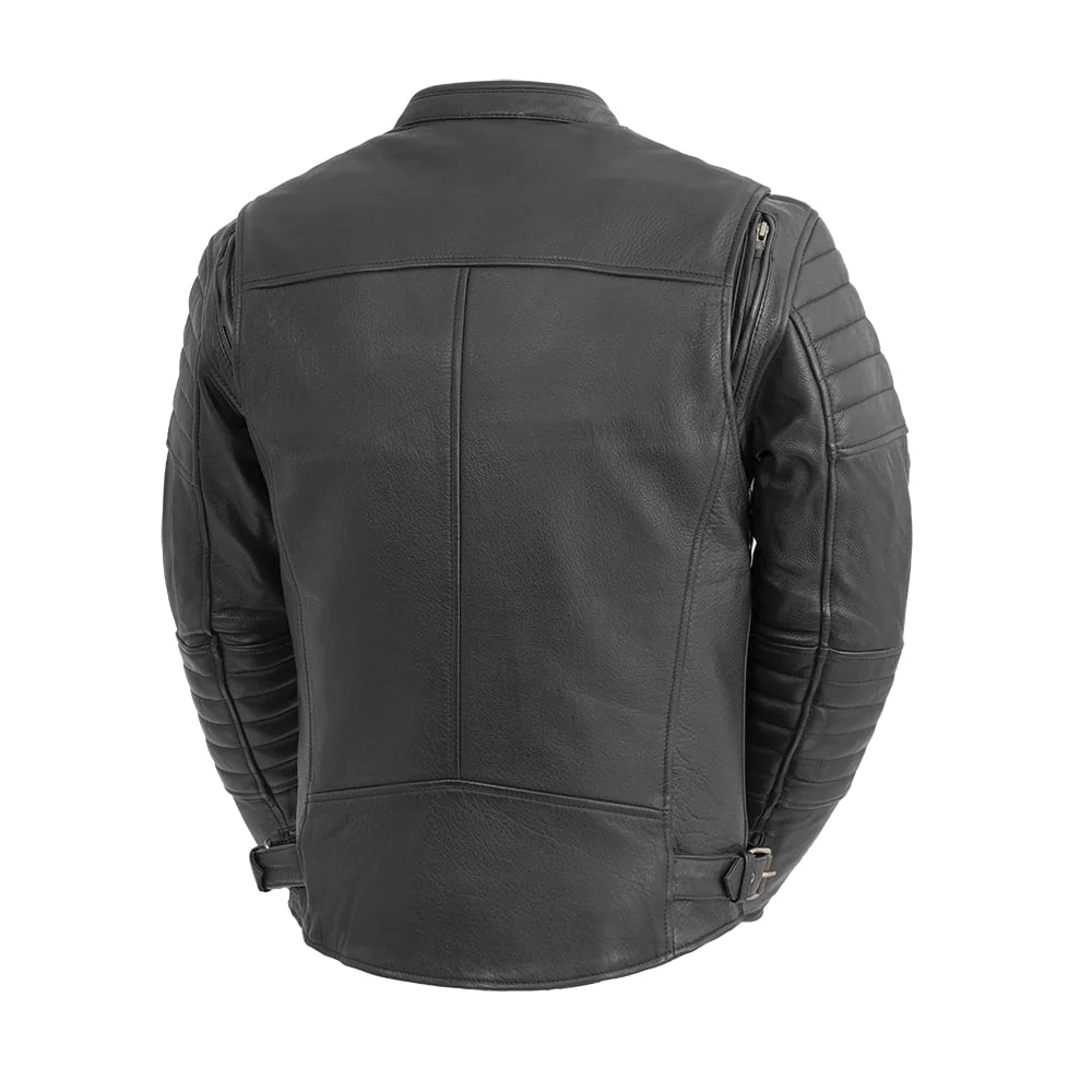 Black leather jacket on a white background