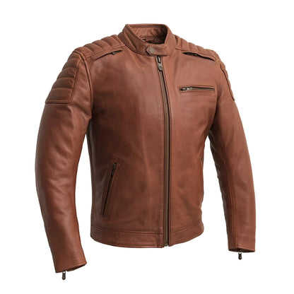 Brown leather jacket on a white background