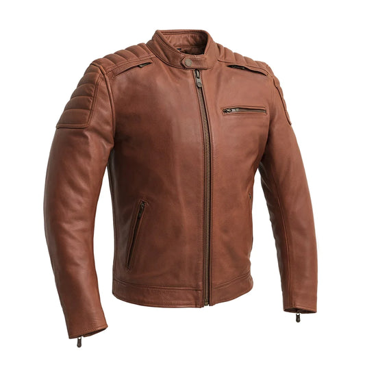 Brown leather jacket on a white background