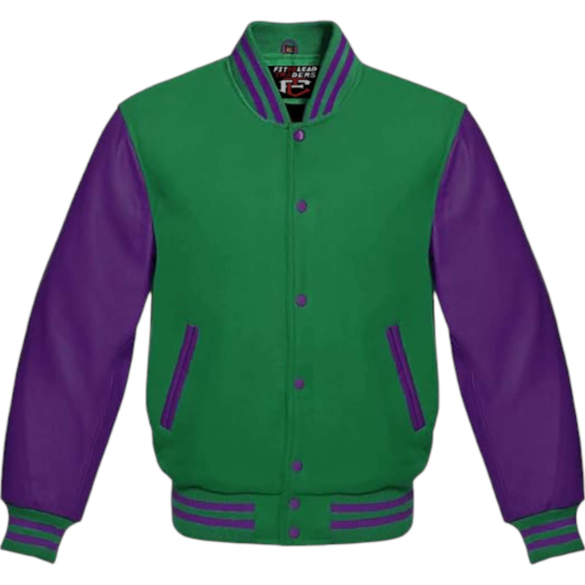 Premium Varsity Jacket Wool Body with Purple Leather Sleeves