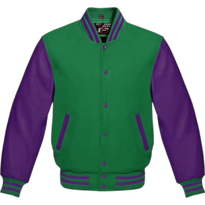 Premium Varsity Jacket Purple Leather Sleeves Classic College Bomber Style