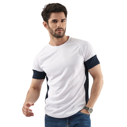 White Performance Contrast Tee for Men – Stylish & Breathable