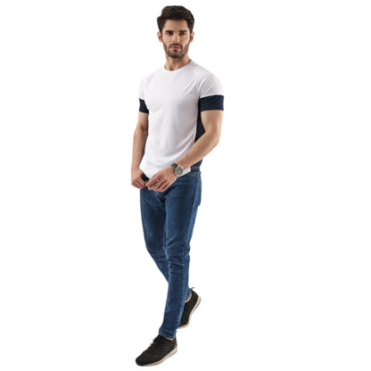 White Performance Contrast Tee for Men – Stylish & Breathable