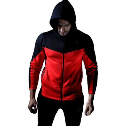 Elevate Your Style: Black & Red Zipper Tracksuit Top