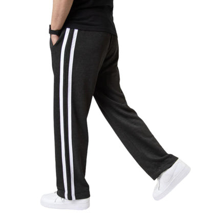 Gray Wide Leg Trousers with Two White Stripes
