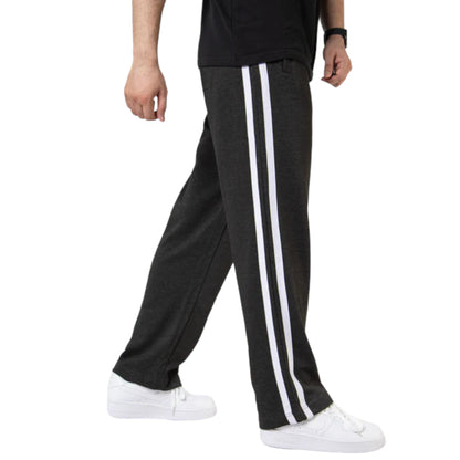 Gray Wide Leg Trousers with Two White Stripes