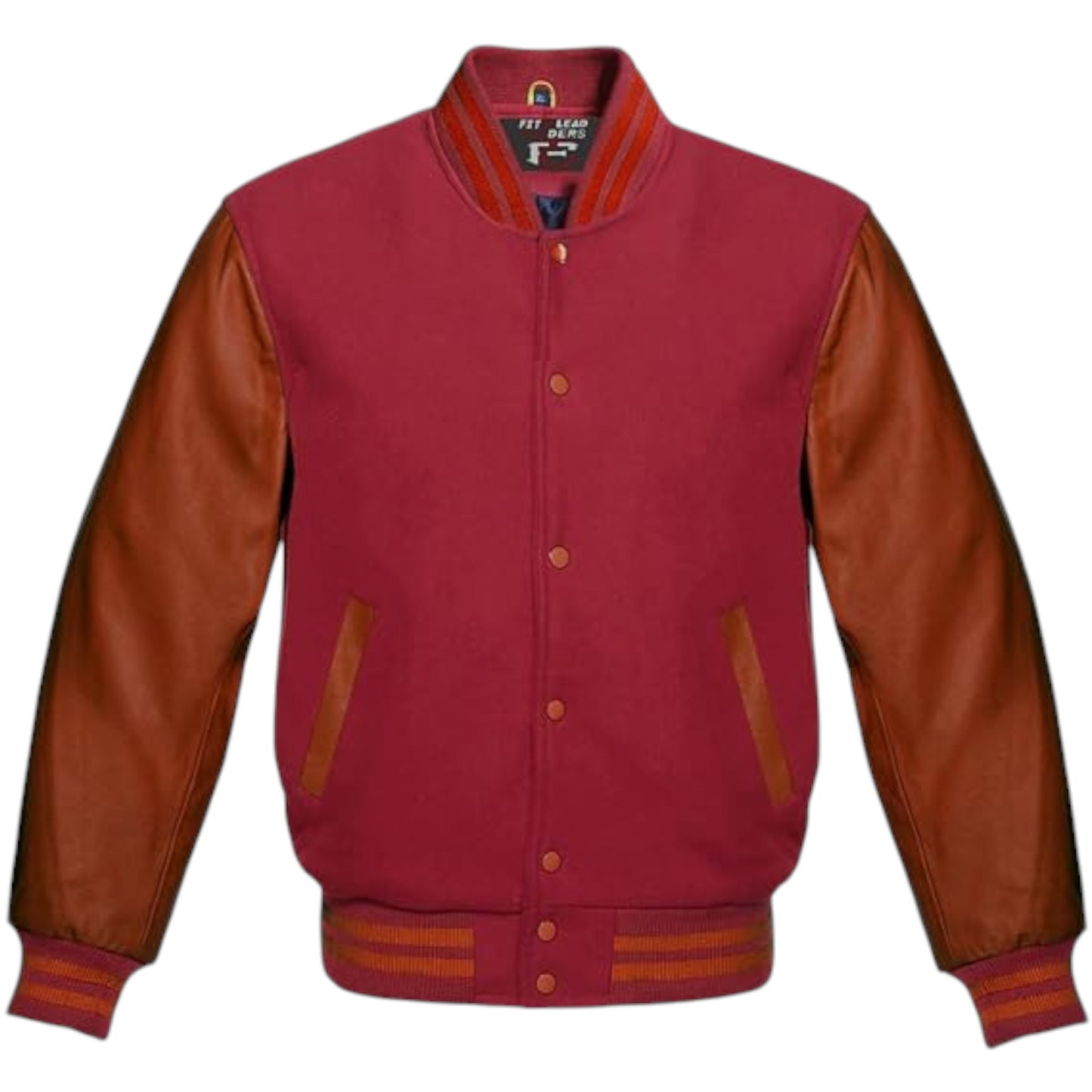 Custom Color Varsity Jacket Unisex – Brown Leather Sleeve Wool
