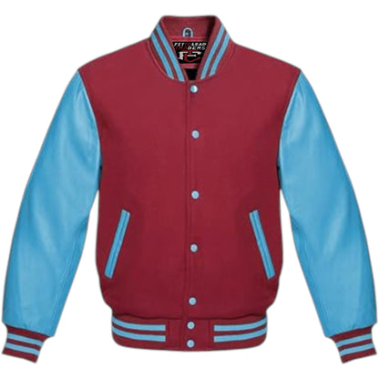 Multicolor Wool Varsity Style Jacket Genuine Sky Leather Sleeves