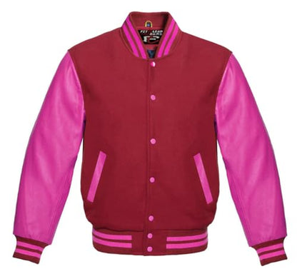 Premium Varsity Baseball Letterman Jacket Wool & Hot Pink Leather
