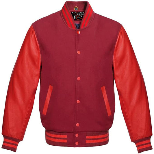 Varsity Jacket Red Leather Sleeves & Wool Body Letterman College Baseball
