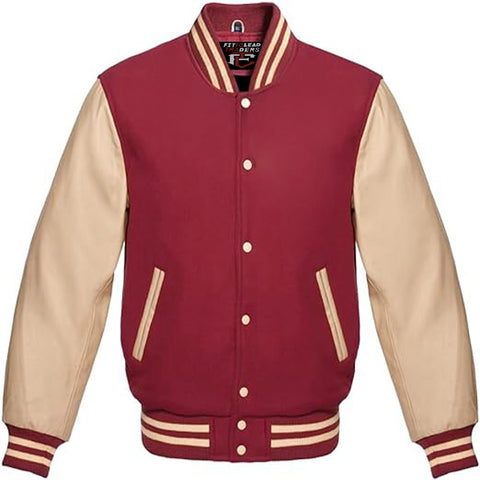 Classic Wool Varsity Jacket with Cream Leather Sleeves
