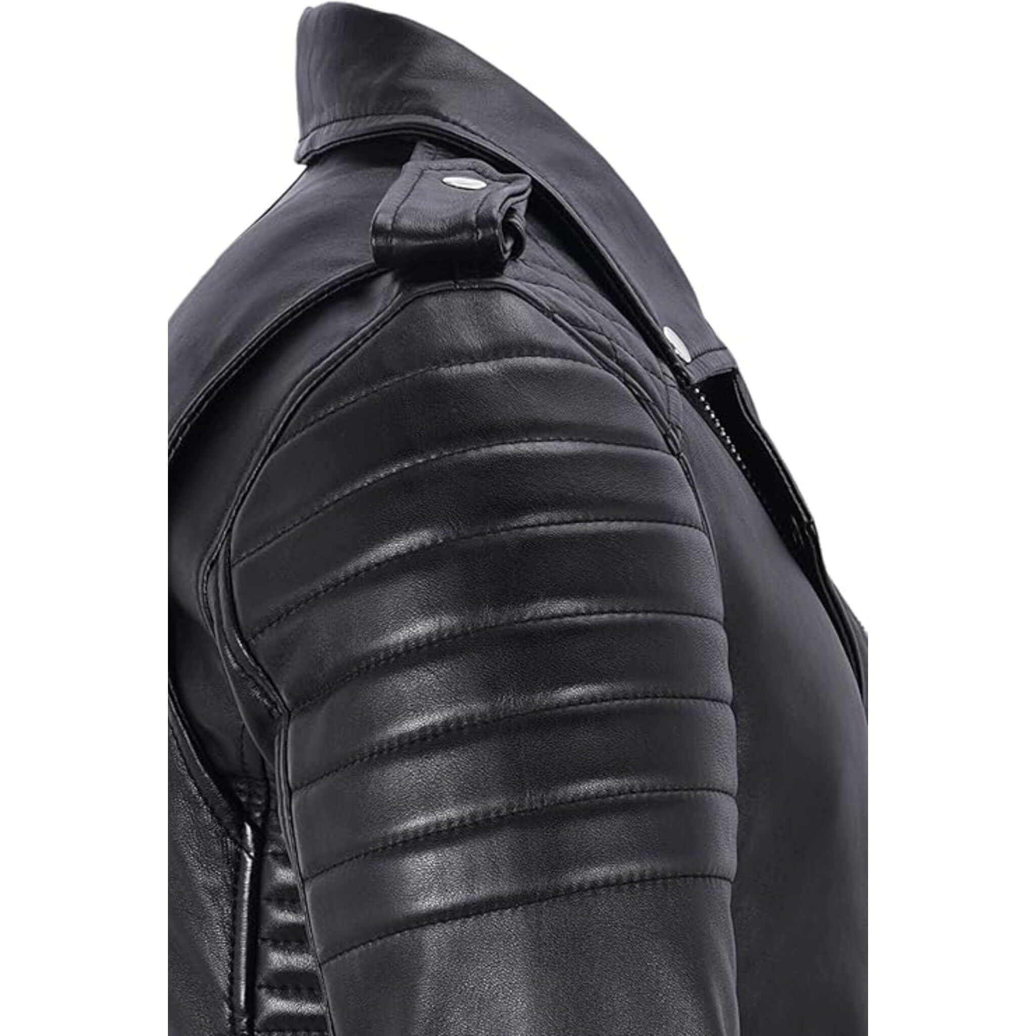 Men Retro Black Quilted Sheep Leather Motorcycle Rider Coat