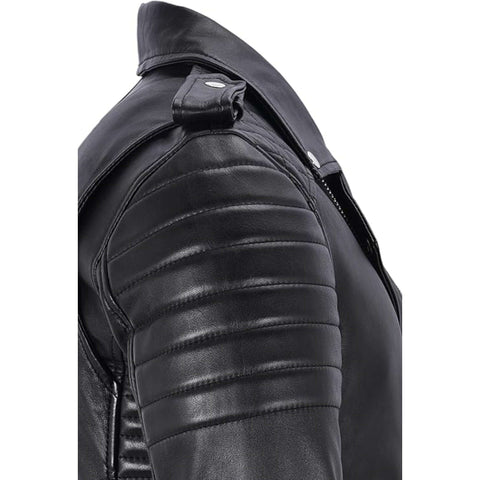 Men Retro Black Quilted Sheep Leather Motorcycle Rider Coat