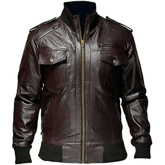 Stylish Brown Lambskin Bomber Motorcycle Jacket for Men