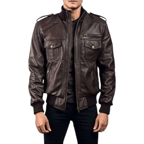 Stylish Brown Lambskin Bomber Motorcycle Jacket for Men