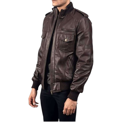 Stylish Brown Lambskin Bomber Motorcycle Jacket for Men