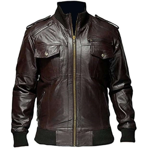 Stylish Brown Lambskin Bomber Motorcycle Jacket for Men
