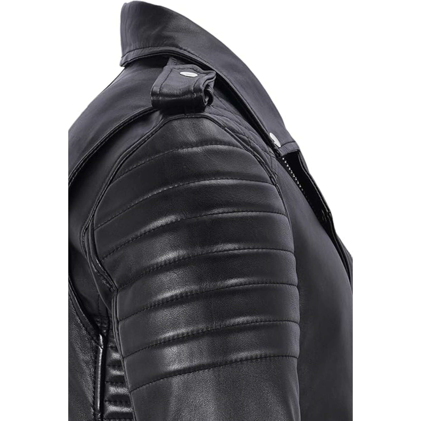 Men Retro Black Quilted Sheep Leather Motorcycle Rider Coat
