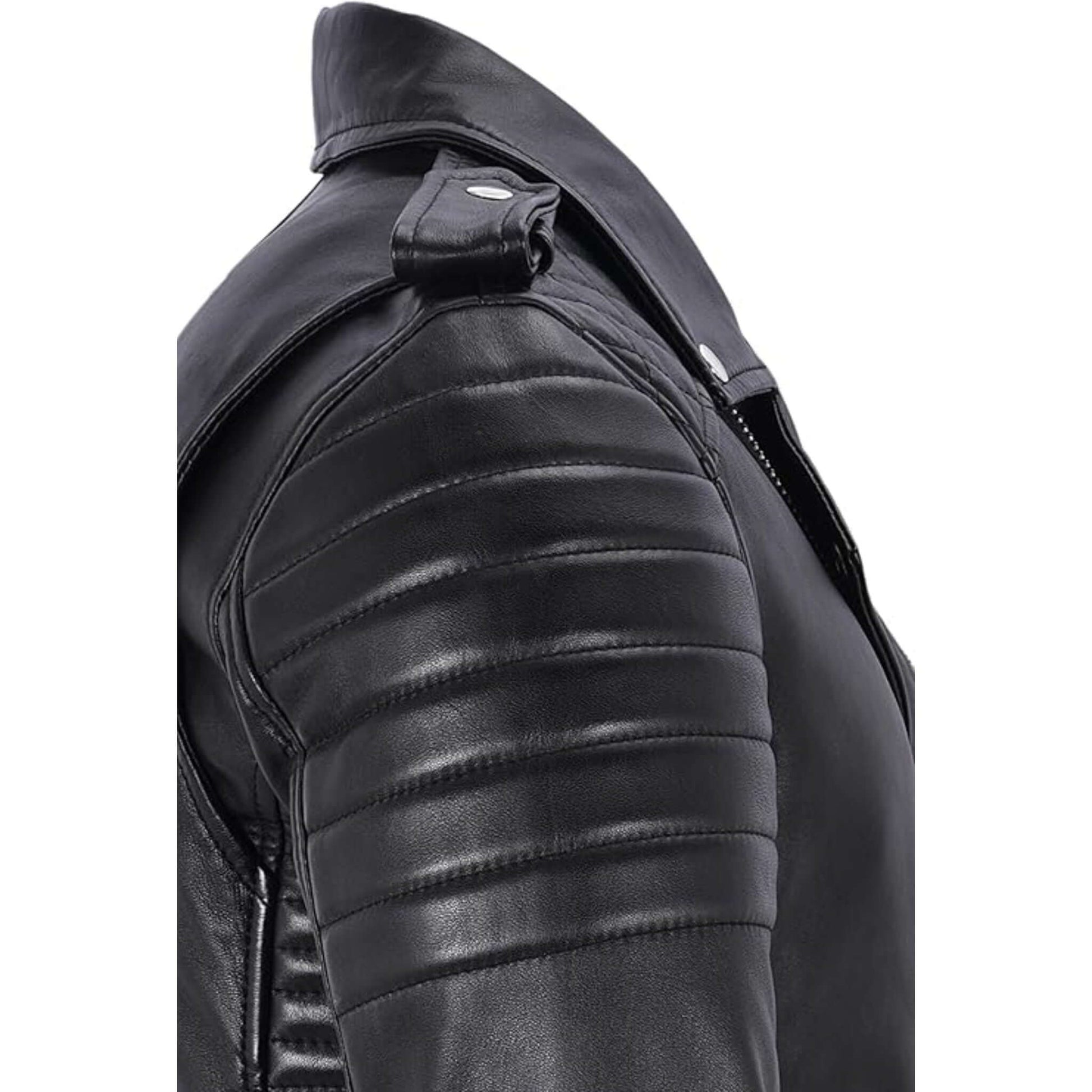 Men Retro Black Quilted Sheep Leather Motorcycle Rider Coat