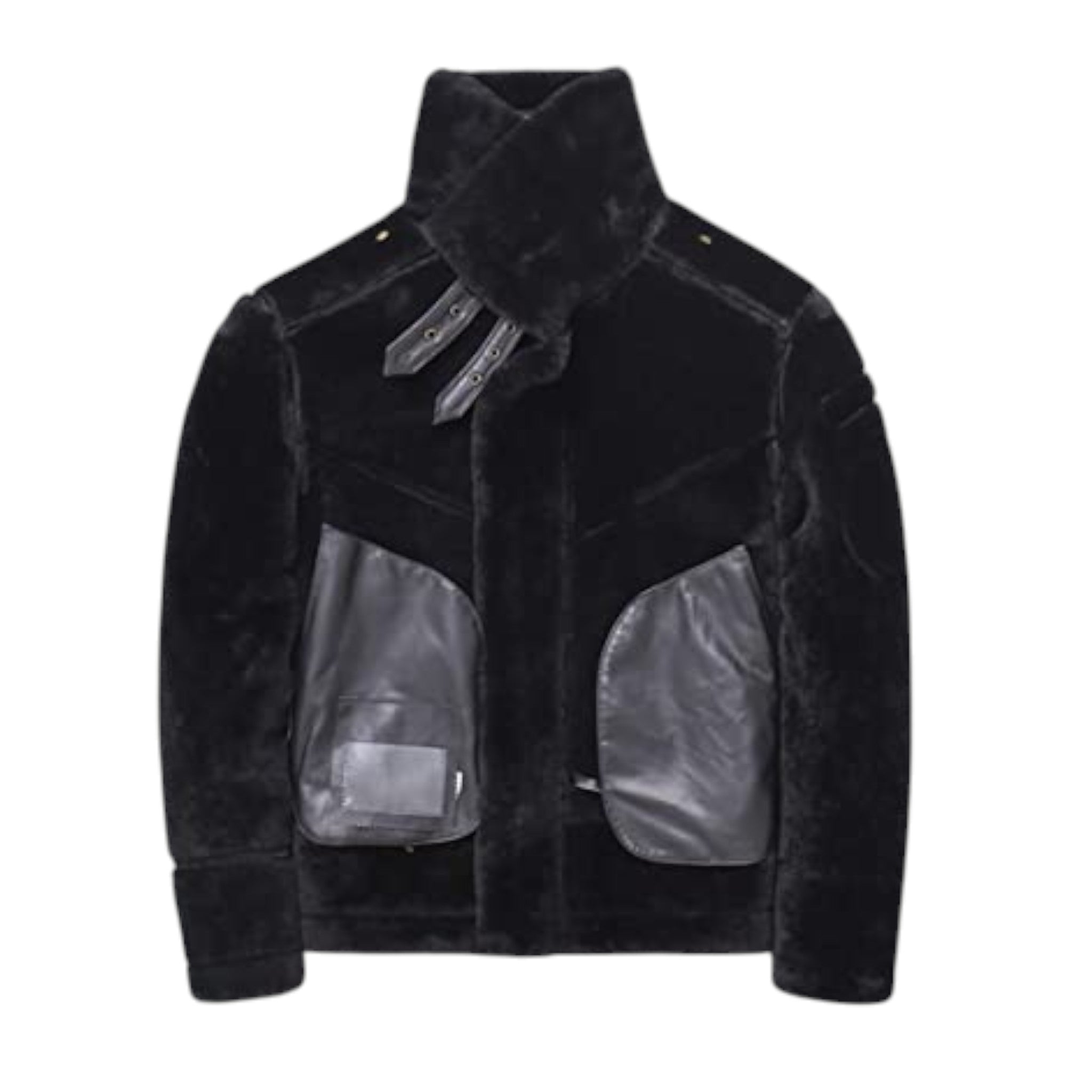 Black jacket with reflective panels on a white background
